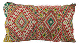 Kelimkissen aus Marokko mit vielen geometrischen Mustern und kräftigen Farben
