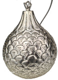 Kleine runde Messinglampe mit Kuppel und echter Silberlegierung,  sie ist fein gelocht und hat ein orientlisches Muster