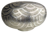 Flache Messinglampe mit Silberlegierung, Tischlampe, Muschelmuster, Handmade, Fairtrade, Ägypten, traditionelles Kunsthandwerk