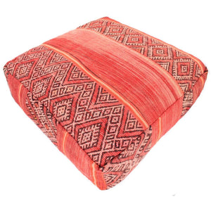Vintage Berbersitzkissen, Pouf, verblichene Rottöne in der mitte außen Berbermuster, fairtrade, handmade, großes Sitzkissen, Naturfarben, orientalisches Sitzkissen