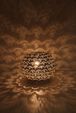 Kleine runde Tischlampe aus Messing mit Silberlgierung und Muschellochmuster