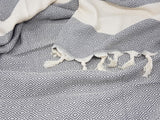 Anthrazitfarbenes Hamamtuch mit Rautenmuster und weißem Streifen