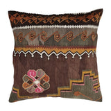 Kelimkissen in Brauntöenen mit Blumenmotiv