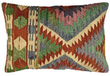laengliches Sofakissen aus Kilim mit gruen-orange-Toenen